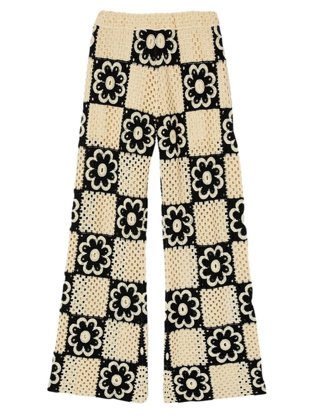 NWT SANDRO Nadav in Beige Black Floral Crochet Wide Leg Pants 40 / US 8 - Picture 4 of 11